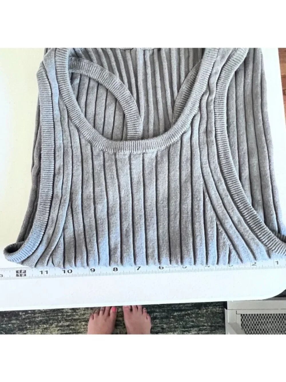Boho Women Sz L Chunky Ribbed Racerback Tank Top Olive Green Coastal Minimalist - Picture 8 of 11